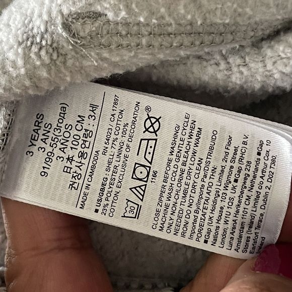 Baby Gap Hoodie Jacket Toddler Size 3 Front Pocket Gray Navy Blue Long Sleeve - Picture 5 of 5